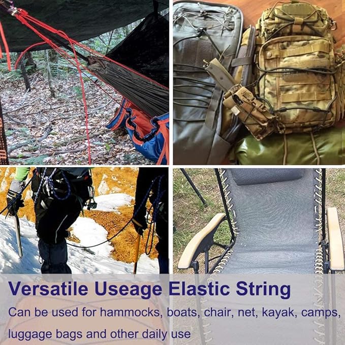 1/4" Elastic Bungee Shock Cords, 25 Feet Marine Grade Kayak Heavy Stretch String Rope & Tie Down Trailer Straps for DIY Projects Blue