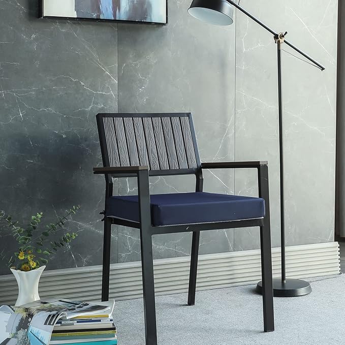 Patio Chair Cushions Non Slip Bottom Chair Pad with TiesSet of 2 Waterproof Square Outdoor Seat Cushion Replacement for Garden Swing Furniture 18x18 Inch, Navy Blue