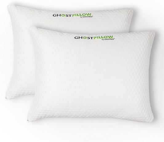 GhostBed Shredded Memory Foam Pillow with Adjustable Gel Memory Foam and Cooling Breathable Cover - Standard Size Shredded Memory Foam Pillows CertiPUR-US Certified 2-Pack
