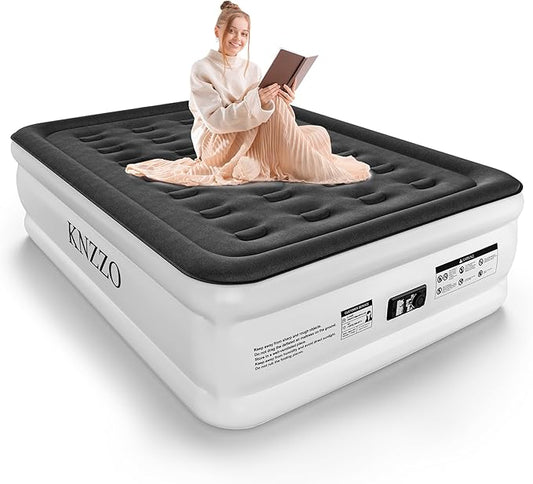 Full Air Mattress with Built-in Pump, 18" Top Inflatable Mattress with Waterproof Flocking Fabric, Three-Minute Quick-Inflatable Bed. Portable Blow Up Mattress for Home, Outdoor and Guests