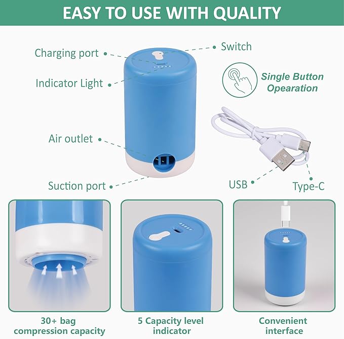 Cozy Essential 35 Pack Vacuum Storage Bags with Electric Pump, Vacuum Seal Space Saver Bags for Clothing, Pillows, Blanket, Bedding, Comforters