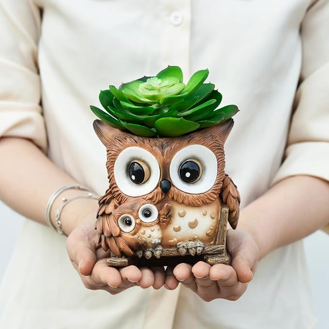 Unique Owl Plant Pots Indoor, Cute Small Succulent Pots with Drainage Hole, Rocking Chair Planters for Outdoor Indoor Plants, Resin Flower Pot for String of Pearls, Gift Ideas for Mother