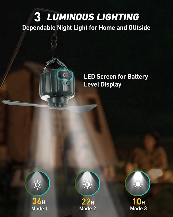 DUKUSEEK Portable Ceiling Fans with Remote Control, Power Bank, USB Battery Operated Camping Fan with Hanging Hook for Canopy Tents, Emergency Survival