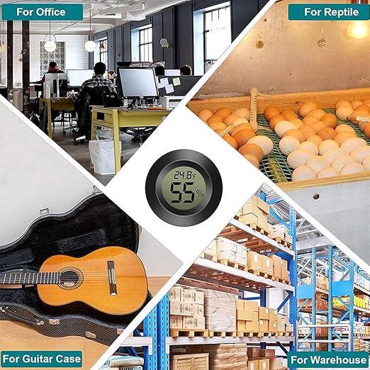 Digital Mini Thermometer Round Hygrometer 3-Pack LCD Display Indoor Outdoor Temperature Humidity Meter for Humidors Reptile Greenhouse Fridge Fahrenheit(℉)/ Celsius(℃)(Black)