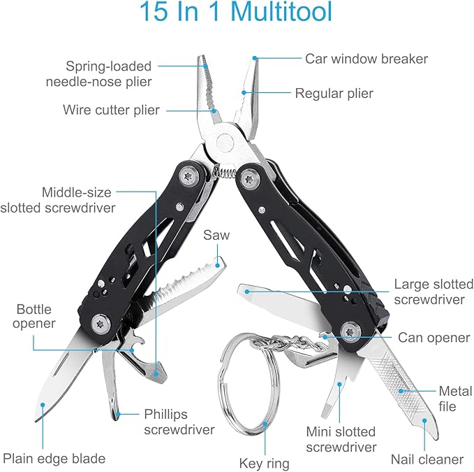 2PCS Bovgero Mini Multitool Pliers 15 in 1, Handmade Multi Tool Plier, Premium Keychain Multitool, Small Multi-tool, Birthday Fatherâ€™s Day Gift for Men Him Husband Boyfriend Father Handyman