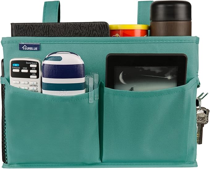 Surblue Caddy Hanging Organizer Bedside Storage Bag for Bunk and Hospital Beds, Teal, Small