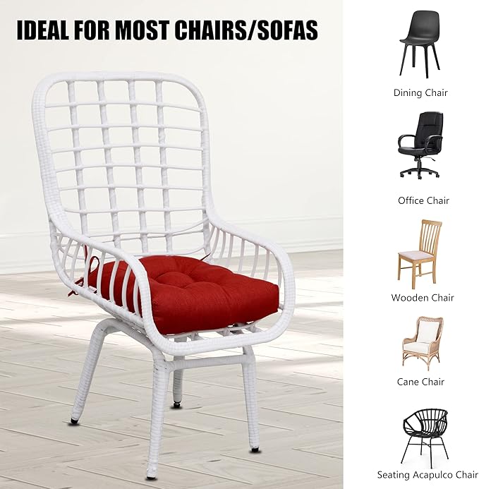 RACE LEAF Patio Chair Cushions 17x17 4 Pack, Thickened Outdoor Seat Cushions Water Resistant Stain Resistant Non-Slip Ties (Red)