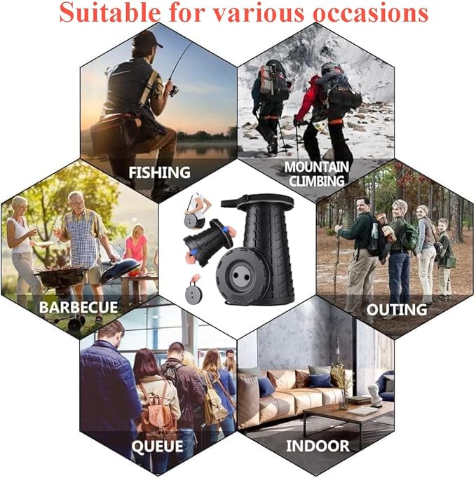 Fishboy Upgraded Collapsible Stool, 400lbs Max Weight, Lightweight But Sturdy, Portable Retractable Folding Telescoping Foldable Camping Stool for Adults Outdoor Fishing Hiking Gardening Travel BBQ