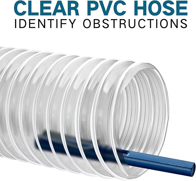 Heavy PVC Dust Collection Hose 6" x 10', Puncture Resistant PVC Dust Collection Hose with Carbon Steel Wire Coil, Flexible Clear PVC Fume Collection Hose for Dust Collectors