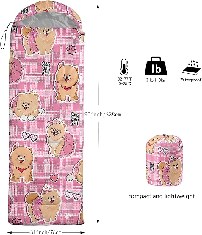 AILONEN Pink Lovely Rabbit Sleeping Bag for Girls Kids Adults,Warm and Cool Weather,Lightweight,Waterproof Backpacking,Cartoon Flowers Printed Bunny Sleeping Bag for Camping