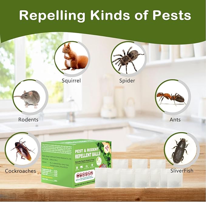 【𝐇𝐢𝐠𝐡𝐥𝐲 𝐄𝐟𝐟𝐞𝐜𝐭𝐢𝐯𝐞】 Mouse Repellent Pouches,Rodent Repellent Balls with Natural Peppermint Oil Long-Lasting Indoor & Outdoor Use – Gentle for Use Around Family & Pets-24 Pcs