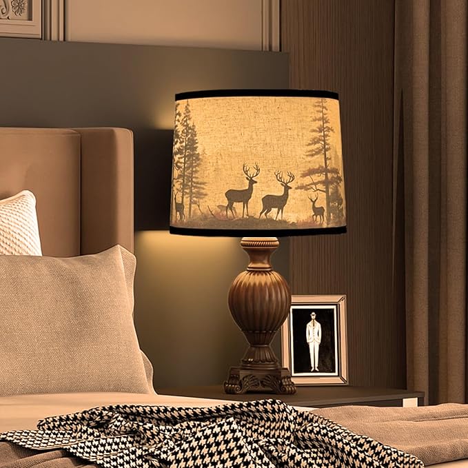 Lamp shades Set of 2, Fabric Deers Lampshades for Table Lamps, Floor Lamps, 11.6" Top x 12.6" Bottom x 9.8" High (Spider) Hand Crafted Replacement Lampshades,Lamp Shade Harp Holder Not Included