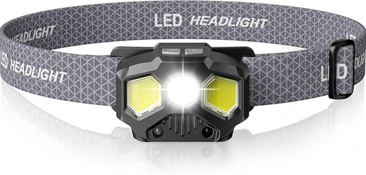 Rechargeable Headlamp with Red/Green/White 14 Modes, 1400 Lumens LED Head lamp Ultra-Bright Headlamp Rechargeable, Motion Sensor Headlamp with Memory Function, Ideal for Outdoor Camping, 1 Pack