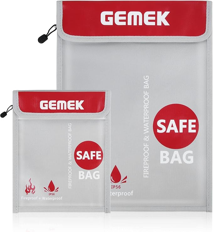 Fireproof Waterproof Money Document Bag 2 Pack, GEMEK Safe Zipper Bags, Fire & Water Resistant Storage Organizer Pouch for A4 A5 Documents Holder,File,Cash,Jewelry,Passport,Tablet,Laptop (Silver)