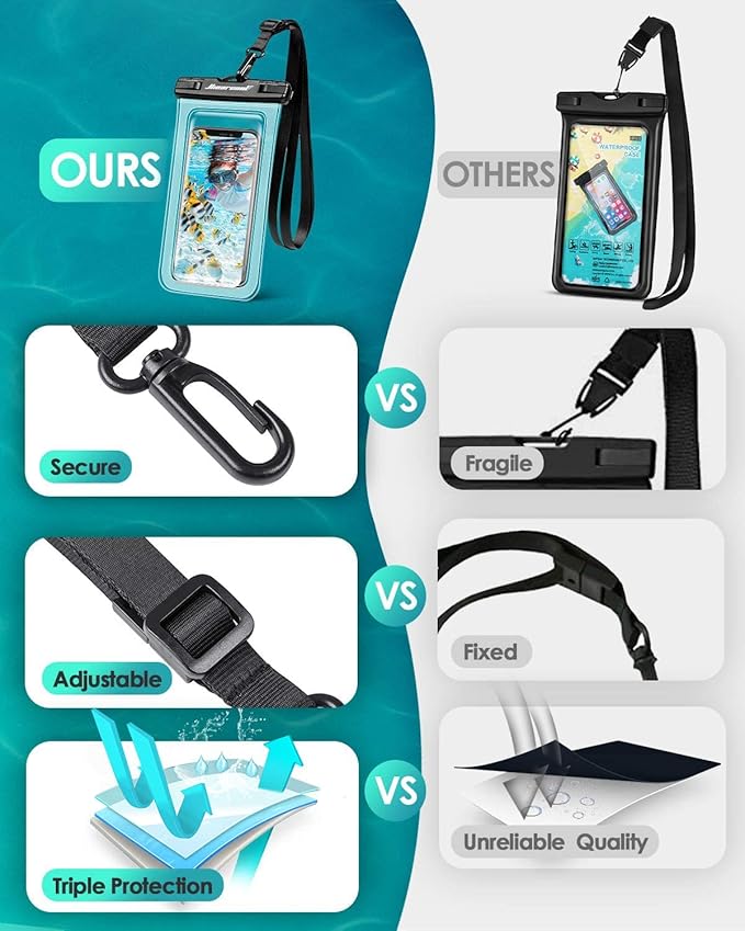 Hiearcool Universal Waterproof Phone Pouch,Underwater Dry Bag for iPhone 16 15 14 13 Pro Max XS Plus up to 8.3",IPX8 Cell Phone Case for Cruise Travel Essentials-Black&Clear-2Pack