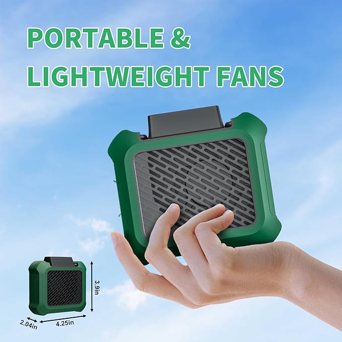 Portable Waist Fan, Personal Clip on Fan Rechargeable Hands-Free Hanging Neck/Desk Fans with 3-Speed Settings & LED Light, Small Wearable Cooling Belt Shirt Fans for Camping Travel Outdoors