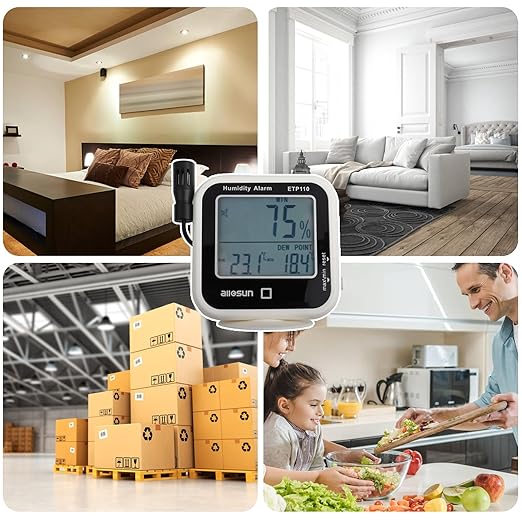 Walfront ETP110 Pro Digital Hygrometer Thermometer Lab Grade Humidity Temperature Dew Point Monitor with Data Storage Alarm for Home Laboratory Greenhouse
