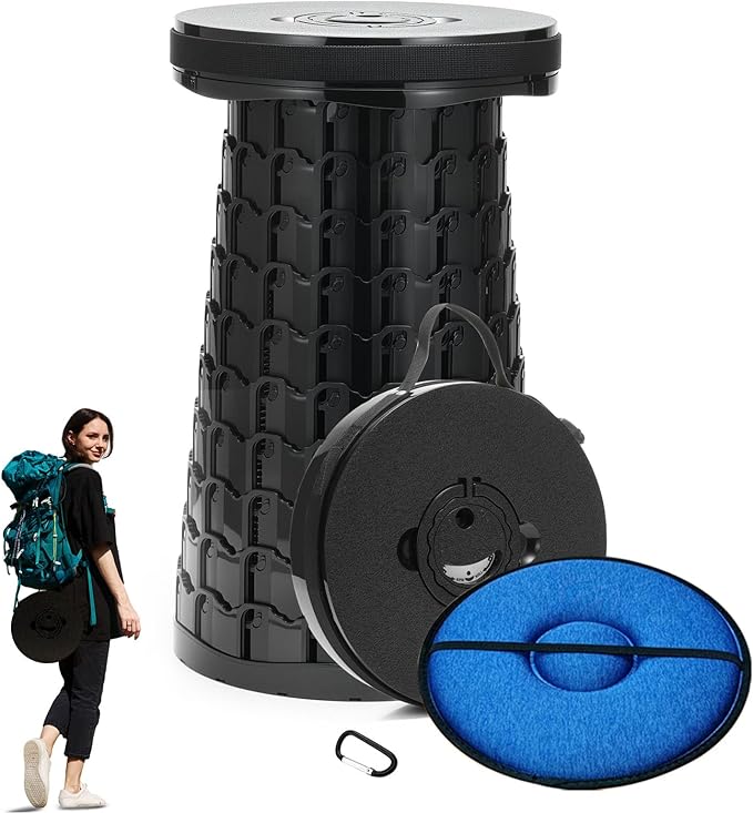 19.7” Heavy Duty Collapsible Stool with Cushion - Portable, Foldable Camping Stool for Adults, Max Capacity 1000lbs