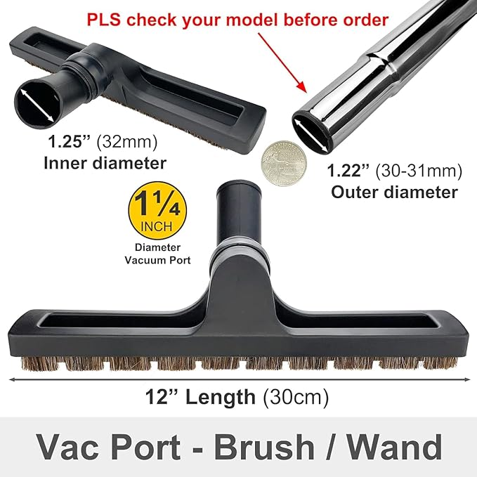 11 PCS Universal Vacuum Attachments & Brushes Kit - Hardwood Floor Vacuum Brush Head Attachment & Universal Adapter Kit Compatible with Shop Vacs 2-1/4'' 1-7/8'' 1-3/8'' 1-1/4 Inch Vacuum Accessories