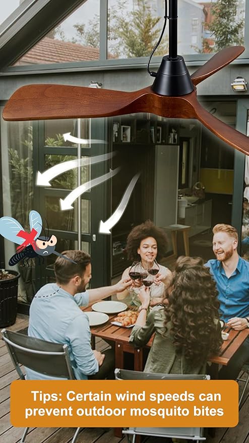 3 Blades Wood Outdoor Ceiling Fan for Patios, Farmhouse Rustic Ceiling Fans, 42" Plug-in Wet Rated Outdoor Gazebo Fan for Exterior House Porch Patio, Waterproof,F248