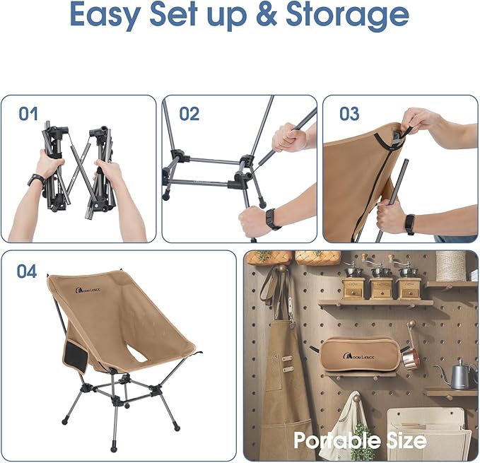 MOON LENCE Camping Chair Plus, Upgraded Comfort & Size, Still Compact and Lightweight, Folding Portable Chair for Backpacking & Hiking, 400Lbs Capacity, Gen 3 Plus (Khaki 2 Pack (Plus))
