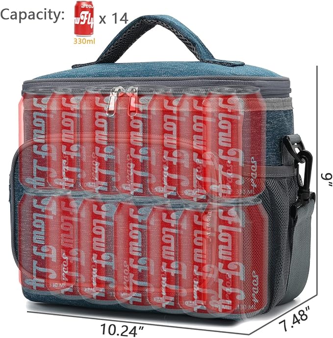 FlowFly Insulated Reusable Lunch Bag Adult Large Lunch Box for Women and Men with Adjustable Shoulder Strap,Front Zipper Pocket and Dual Large Mesh Side Pockets,Royal