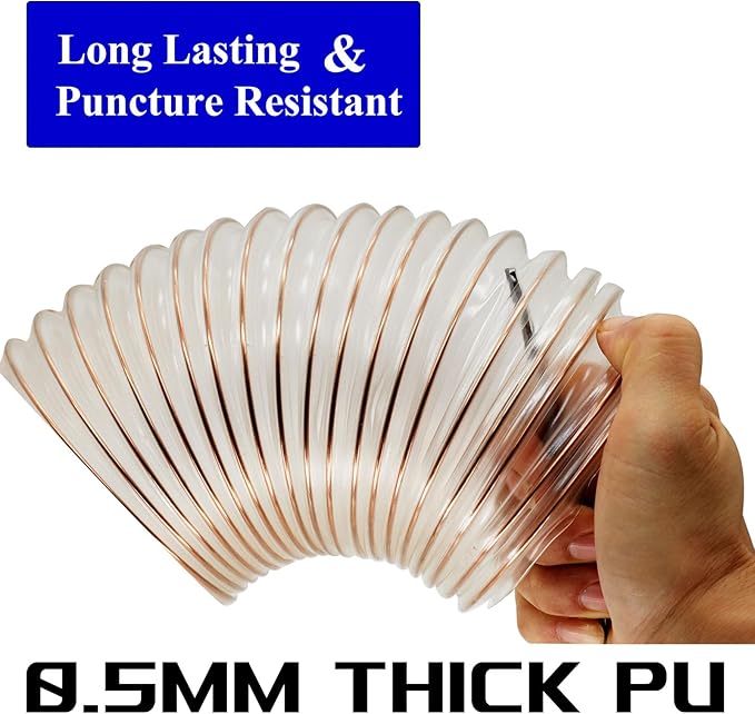 JUYO VONSAN PU Dust Collection Hose 6 inch 30ft Heavy Duty Flex Collector Hose Clear Dust Debris With Clamps (Polyurethane, 6'' X 30ft)