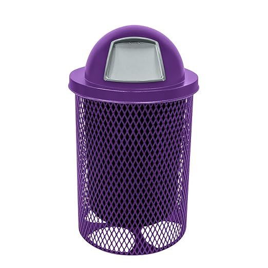 RDT-PUR Heavy Duty Round Trash Receptacle with Dome Top, Liner Included, 32 Gallon, Purple, Made in America