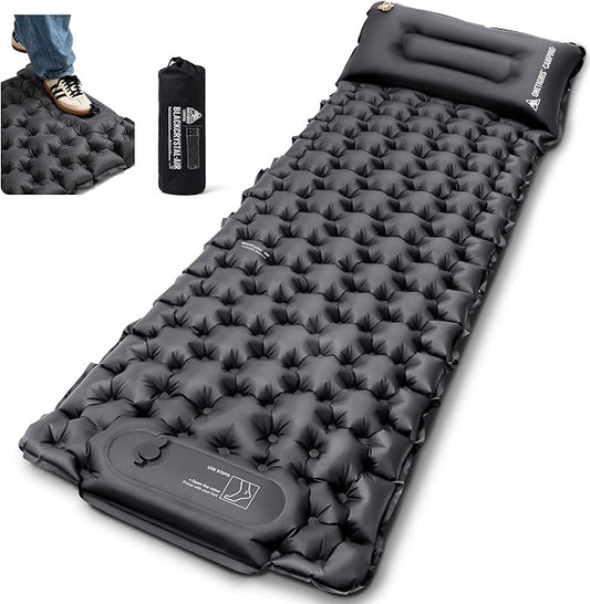 ONETIGRIS Blackcrystal Sleeping Pad, Ultralight Camping Sleeping Pad with Pillow Built-in Foot Pump Inflatable Sleeping Mat Compact for Camping Backpacking Hiking Traveling Tent