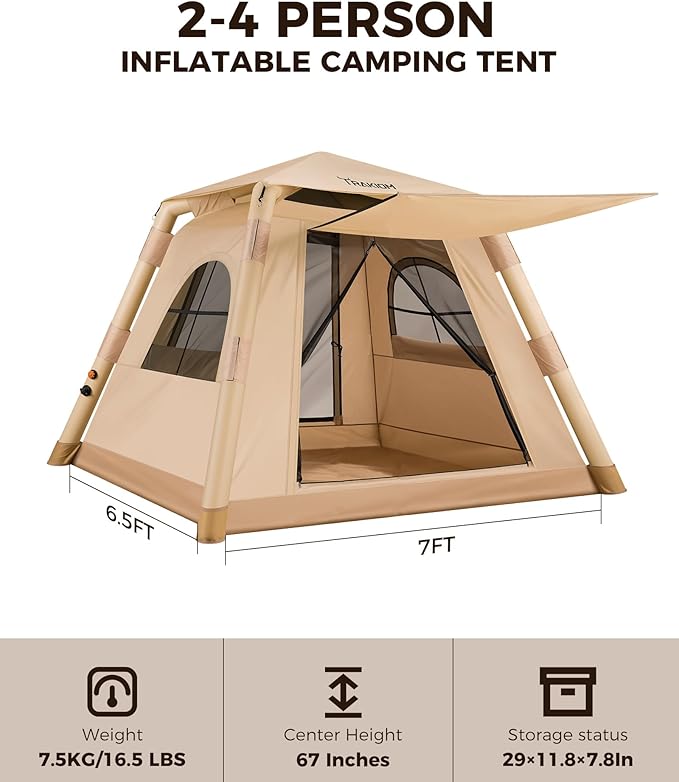 Inflatable Tents for Camping 2/4 Person, Easy Set Up Camping Tent with Automatic & Manual Pump, Waterproof Blow Up Tent for Family Outdoor