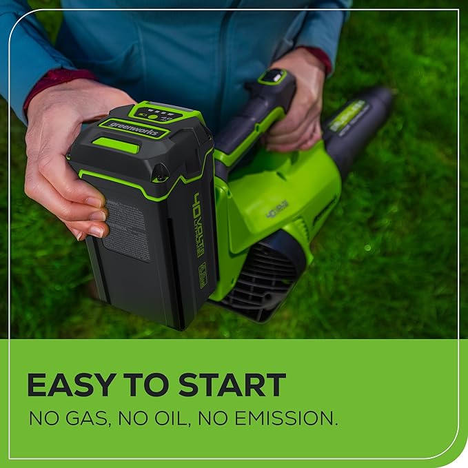 Greenworks 40V (130 MPH / 550 CFM / 75+ Compatible Tools) Cordless Brushless Axial Leaf Blower, 4.0Ah Battery and Charger Included
