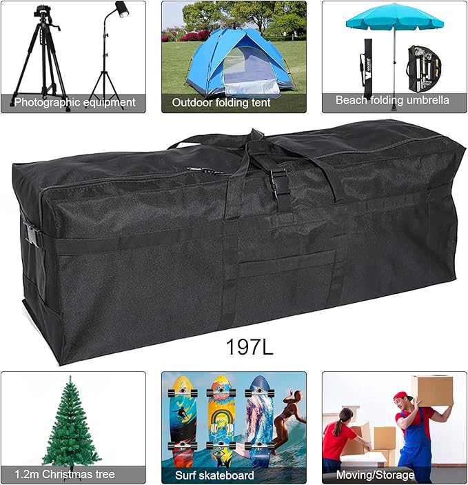 Long Travel Duffle Bag,Foldable Extra Large Duffel Bags,Carry on Travel Bag For Camping/Moving Boxes/Tent/Surfboards/Photography Equipment Storage Bag (197 Liter, Black)