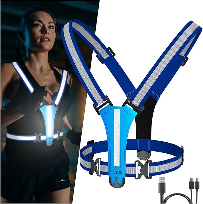 Led Reflective Vest Running Gear，7 Lights Colors Light Up Running Vest, Rechargeable High-Visibility Adjustable Vest for Running, Cycling, and Night Activities（Green）