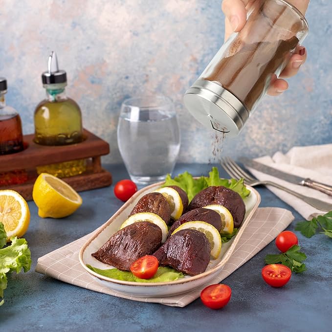 Segarty Spice Jars with Shaker Lids, 6 Pack 4 oz Glass Spice Bottles with Stainless Steel Lid, Glass Empty Seasoning Containers with Adjustable Pour Holes Spice Powder Storage Bottle Pepper Shakers