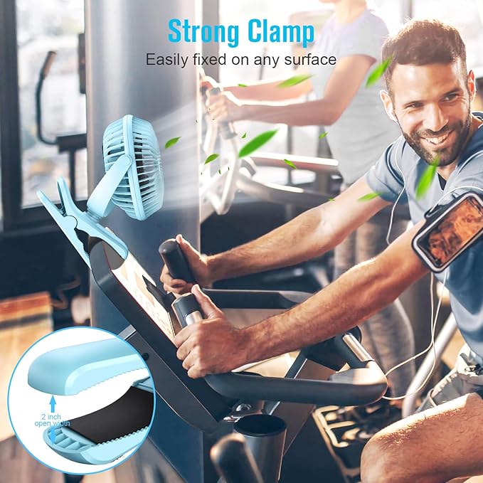 BESKAR Portable Clip on Fan Rechargeable, 4 Speeds Small Battery Operated Fans, USB Desk Fan with Strong Airflow, Sturdy Clamp Fans for Golf Cart Office Outdoor Travel Camping