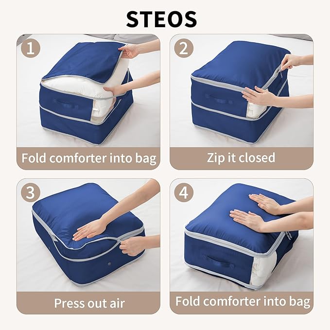 DIMJ Comforter Storage Bag 4 Pack - Blanket Storage Organizer Compression Bags, Large Capacity Ultra Space Saving Self Compression Organize for Bedding, Pillow, Duvet, Sheet Storage with Zipper Window