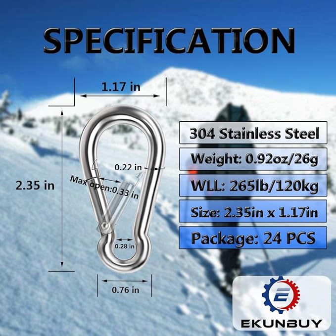Spring Snap Hooks, 304 Stainless Steel Metal Clip Heavy Duty Rope Connector Small Snap Clamp Key Chain Link Buckle for Hammock Swing Set Outdoor Travel Camping Fishing Hiking
