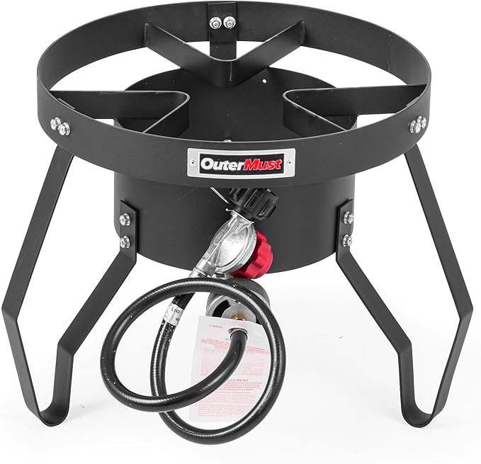 Propane Burner Outdoor Gas Burner for Cooking with Regulator and Cast Iron Braided Holes (single)