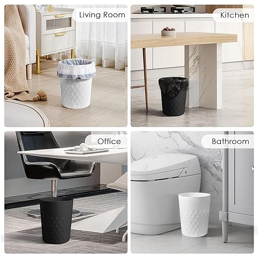 YGJT Small Trash Can, 3 Pack 1.8 Gallons Bathroom Trash Can, Slim Waste Basket, Round Garbage Can, Plastic Trash Bin for Kitchen, Dorm, Bedroom, Office, Living Room, Study, Compact Spaces