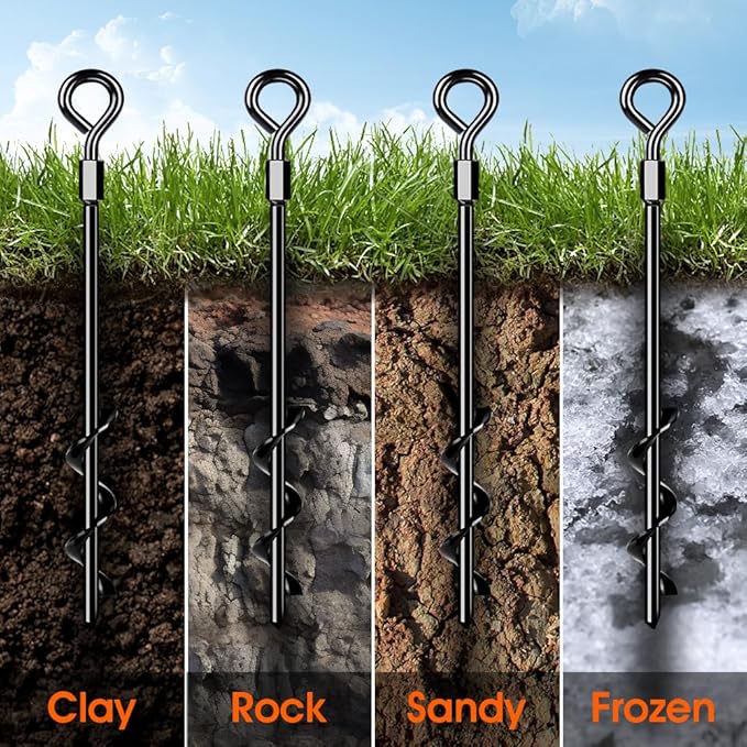 Ground Anchors, Trampoline Anchor Heavy Duty Screw in Ground Anchors 8Pack，Tent Stakes for Camping Tent, Trampoline, Canopies, Carports, Sheds, Swing Sets,14in Ground Stakes for High Winds