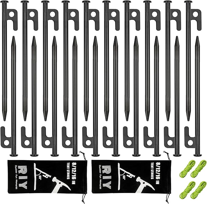 20 Pack 8 inch Tent Stakes Heavy Duty Metal Tent Pegs for Camping Steel Tent Pegs Unbreakable and Inflexible