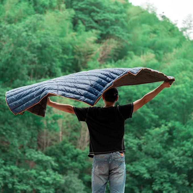 ZOOOBELIVES Ultralight Down Camping Blanket - 1.35lbs, 650 Fill Power Puffy Quilt. Compact & Warm Comforter for Travel, Beach, Hammock, Backpacking - Elevate Your Outdoor Comfort - AlpliveR300