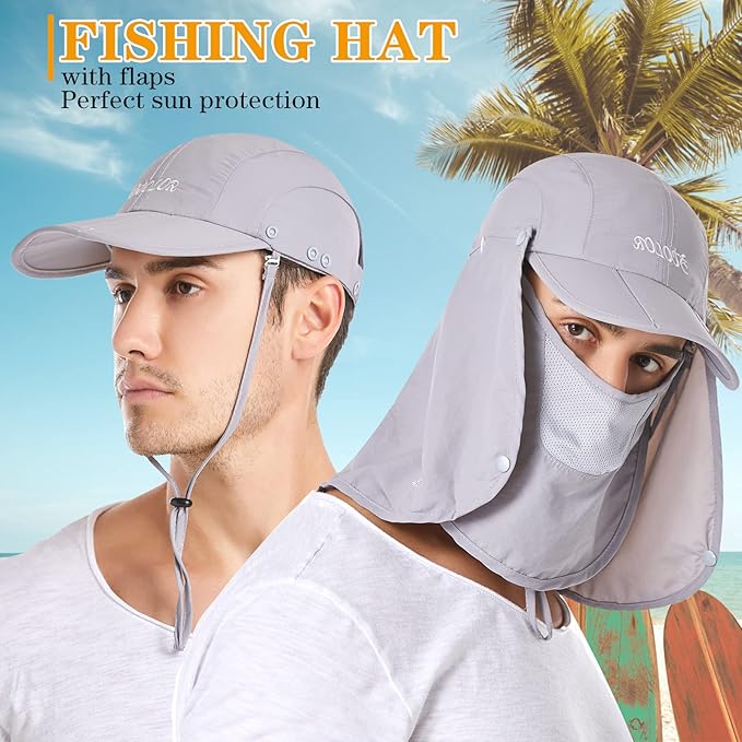 icolor Sun Hats for Men Women with Neck Flap,Foldable Sun Cap Fishing Sun Hats,UPF50+ Sun Protection Ponytail Hats