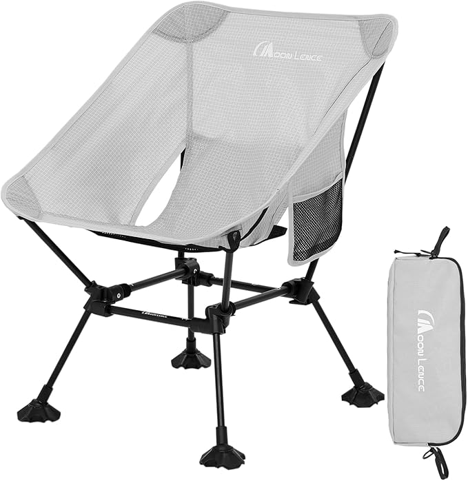 MOON LENCE Camping Chair Plus, Upgraded Comfort & Size, Still Compact and Lightweight, Folding Portable Chair for Backpacking & Hiking, 400Lbs Capacity, Gen 3 Plus (Grey (Plus))