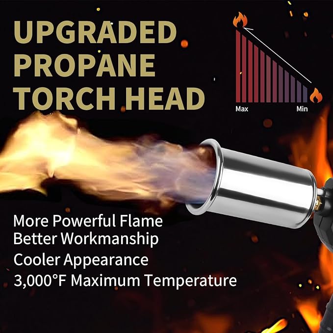 Sondiko Powerful Cooking Propane Torch Gun, Culinary Torch Campfire Starter, Adjustable Torch Burner for Searing Steak, BBQ, Welding (Propane Tank Not Included)