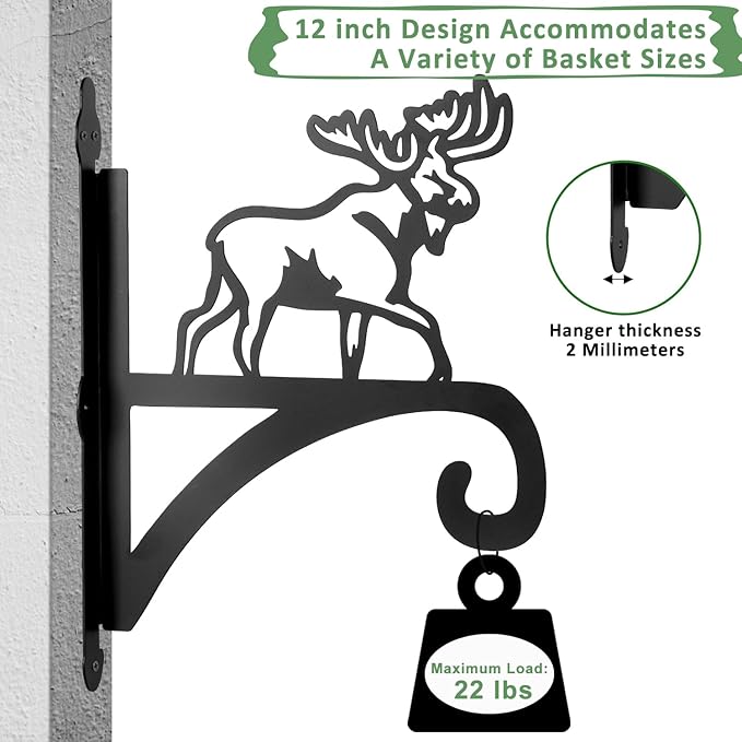 ATKKE Hanging Plant Bracket Hangers Indoor Iron Wall Mount,11??Moose Silhouette Ornamental Iron Hangers Hookers for Flower Pot Lantern Bird Feeder Wind Chimes