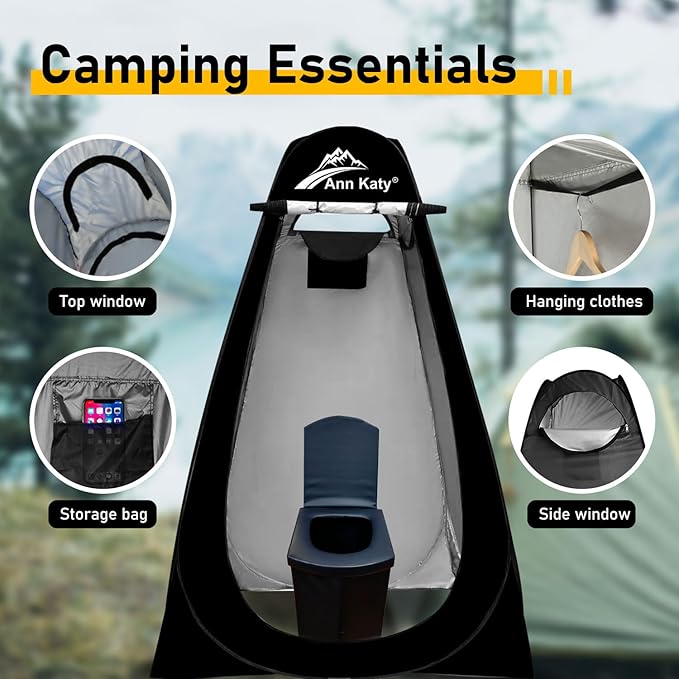 Portable Toilet with Pop Up Privacy Tent,XL Large Portable Toilet for Adults, Outdoor Camping Shower Tents Changing Room Emergency Folding Toilet Tent Kit with Carry Bag for Camping/Hiking