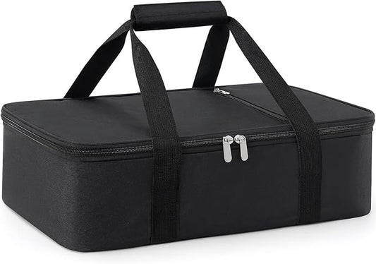 Insulated Casserole Carrier for Hot or Cold Food,Pie Carrier Bag Lunch Bag Tote for Potluck Parties/Picnic/Cookouts, Fits 9"x13" Baking Dish,Single Black