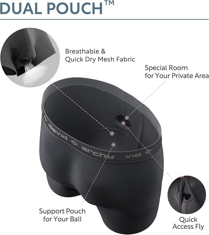 DAVID ARCHY Men's Underwear Ultra Soft Modal Dual Pouch Trunks Ball Pouch Bulge Enhancing Boxer Briefs for Men 3 or 4 Pack