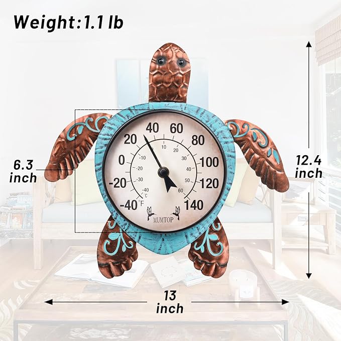 MUMTOP Outdoor Thermometer, Turtle Outside Wall Thermometer for Patio Yard Garden